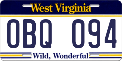 WV license plate OBQ094