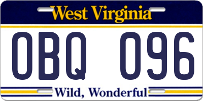 WV license plate OBQ096