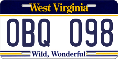 WV license plate OBQ098