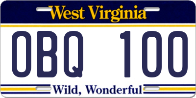 WV license plate OBQ100