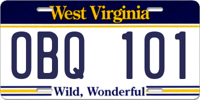 WV license plate OBQ101