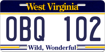 WV license plate OBQ102