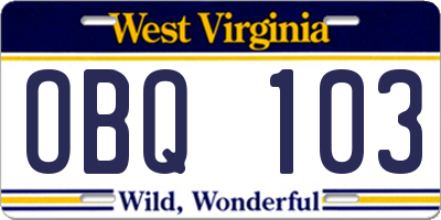 WV license plate OBQ103