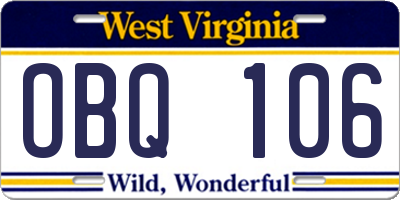 WV license plate OBQ106