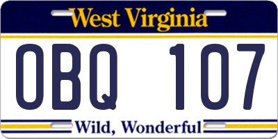 WV license plate OBQ107