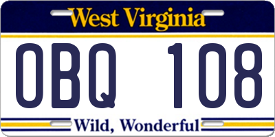 WV license plate OBQ108