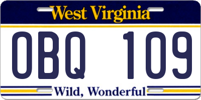 WV license plate OBQ109