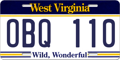 WV license plate OBQ110