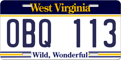 WV license plate OBQ113
