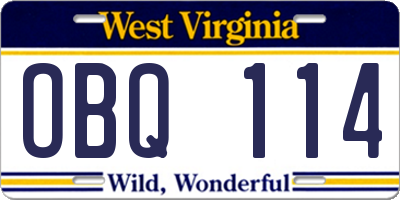 WV license plate OBQ114