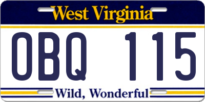 WV license plate OBQ115