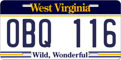 WV license plate OBQ116