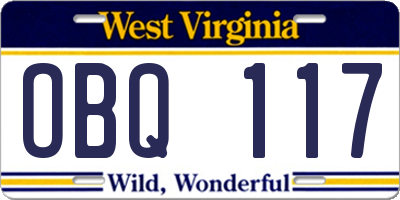 WV license plate OBQ117
