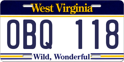 WV license plate OBQ118