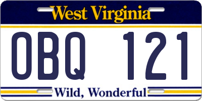 WV license plate OBQ121