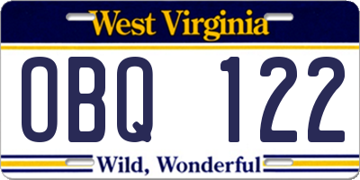 WV license plate OBQ122
