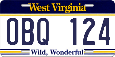 WV license plate OBQ124