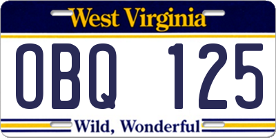 WV license plate OBQ125