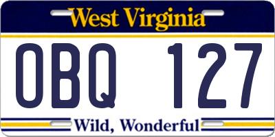 WV license plate OBQ127