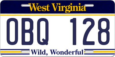 WV license plate OBQ128