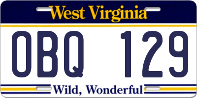 WV license plate OBQ129