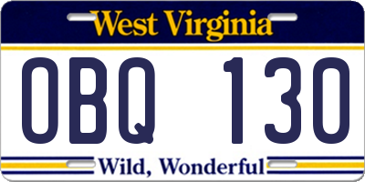WV license plate OBQ130