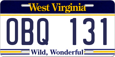 WV license plate OBQ131