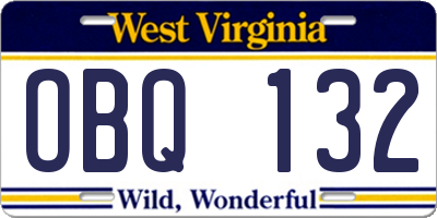 WV license plate OBQ132