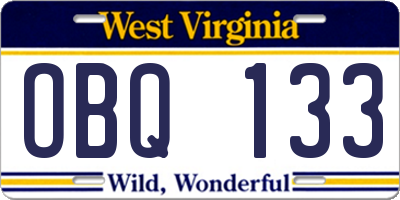 WV license plate OBQ133