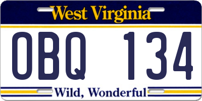 WV license plate OBQ134
