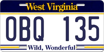 WV license plate OBQ135