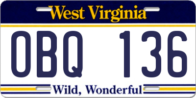 WV license plate OBQ136