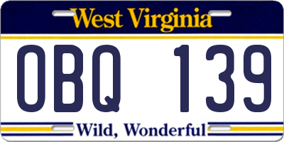 WV license plate OBQ139
