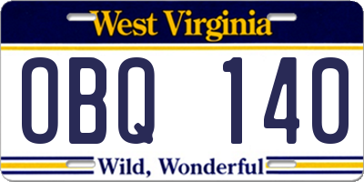 WV license plate OBQ140