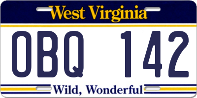 WV license plate OBQ142