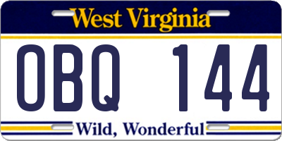 WV license plate OBQ144