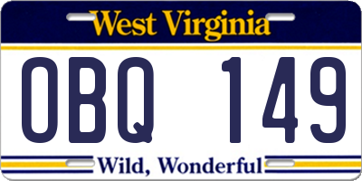 WV license plate OBQ149