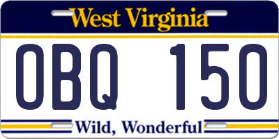 WV license plate OBQ150