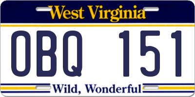WV license plate OBQ151