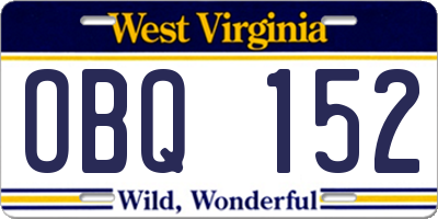 WV license plate OBQ152