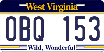 WV license plate OBQ153