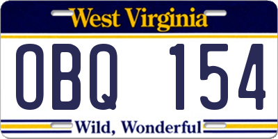 WV license plate OBQ154