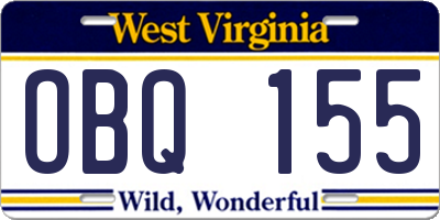 WV license plate OBQ155