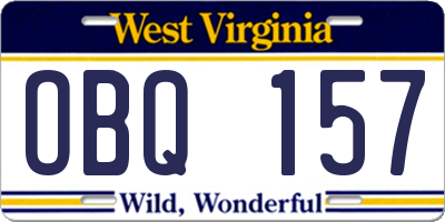 WV license plate OBQ157