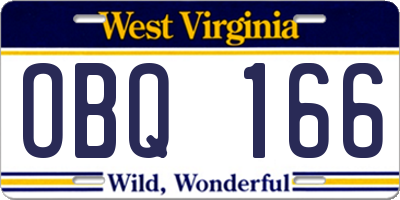 WV license plate OBQ166