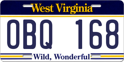 WV license plate OBQ168