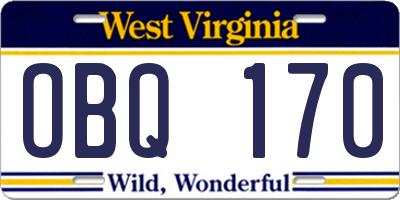 WV license plate OBQ170