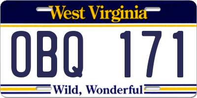 WV license plate OBQ171