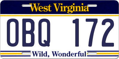 WV license plate OBQ172
