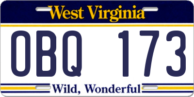 WV license plate OBQ173